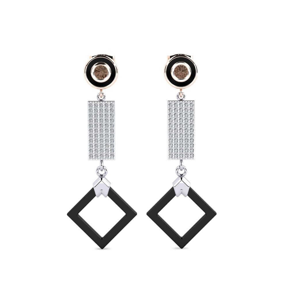 14ct White & Rose Gold Smoky Quartz Women's Earring Aronni