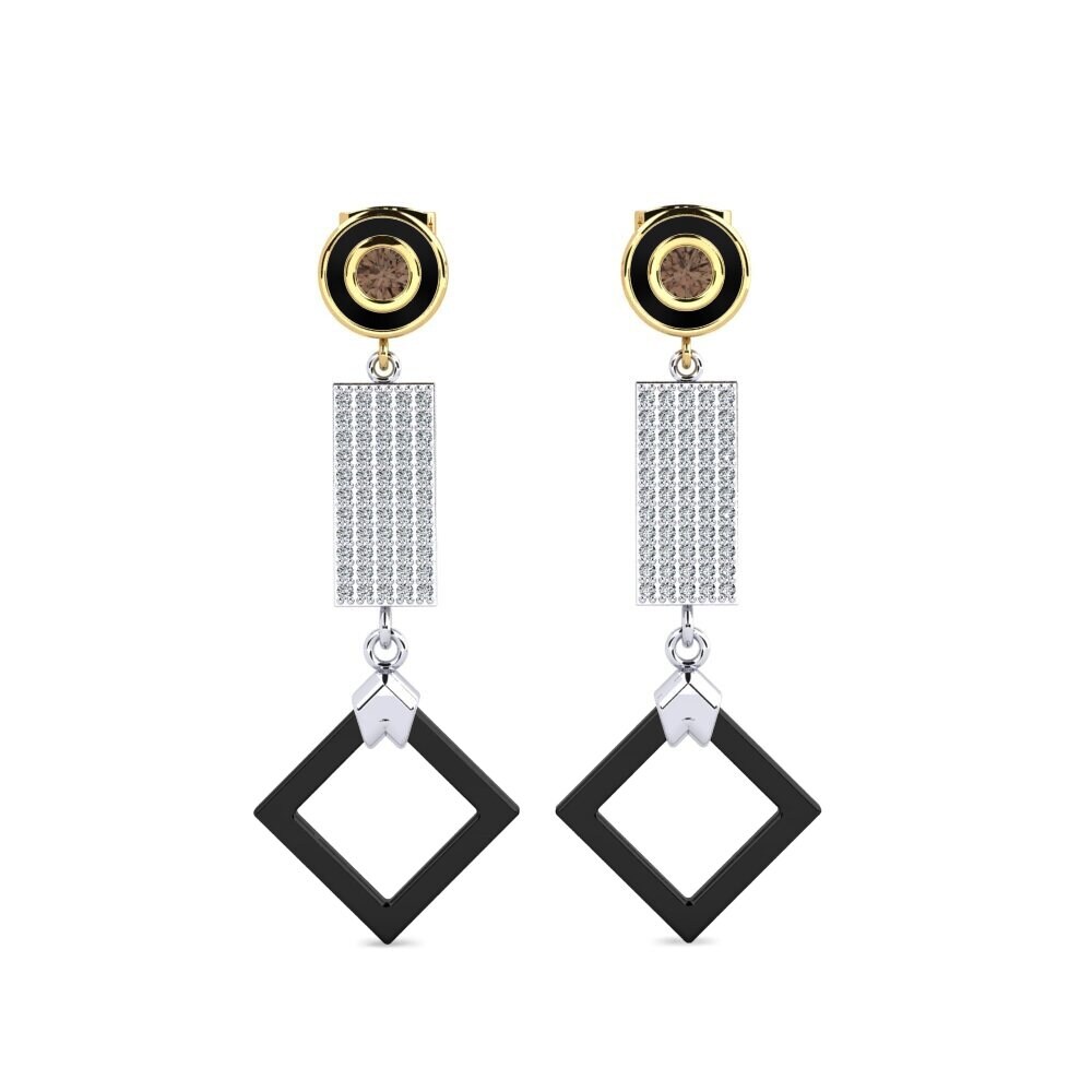 9ct White & Yellow Gold Smoky Quartz Women's Earring Aronni