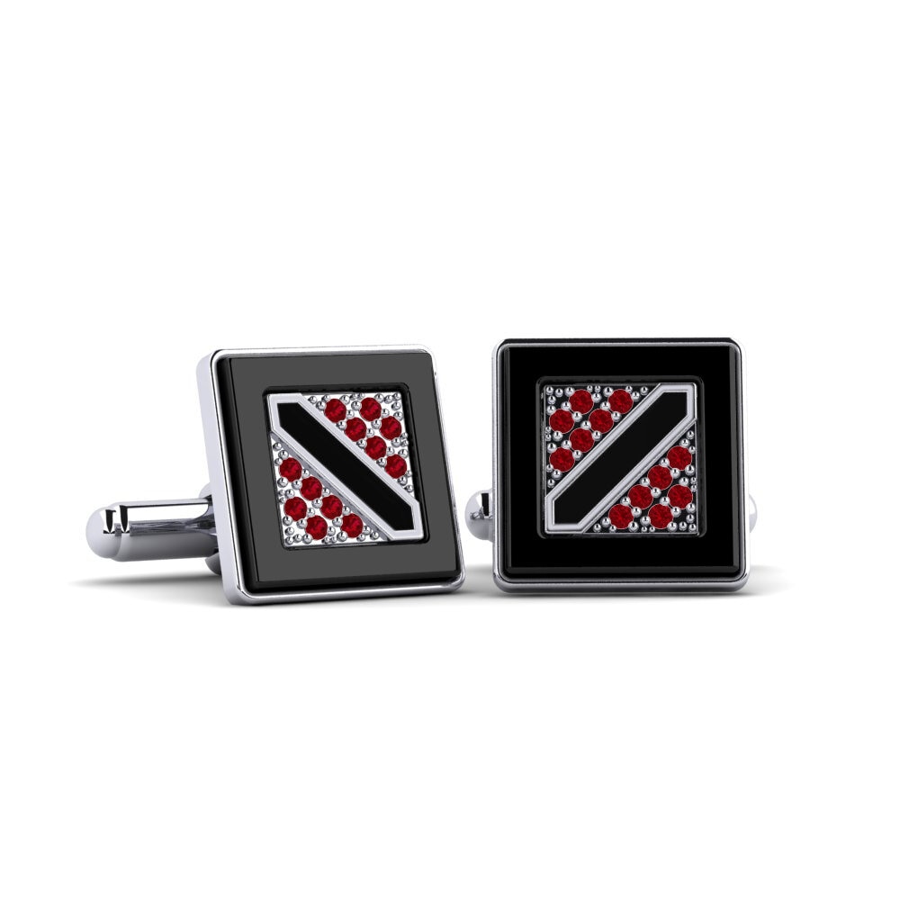9ct White Gold Red Zirconia Cufflink Arredondo