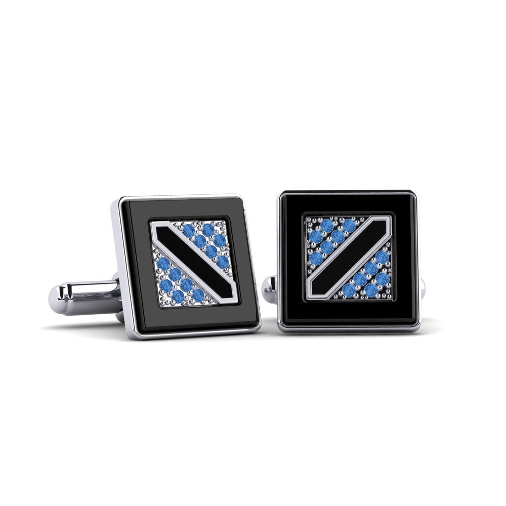 White Silver Dark Blue Zirconia Cufflink Arredondo