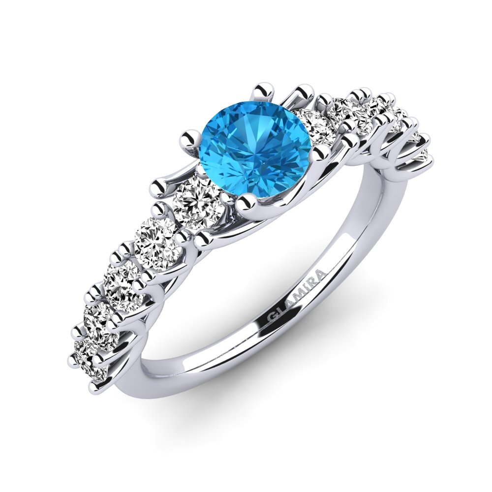 14k Oro Blanco Topacio azul Anillo de compromiso Arthalia
