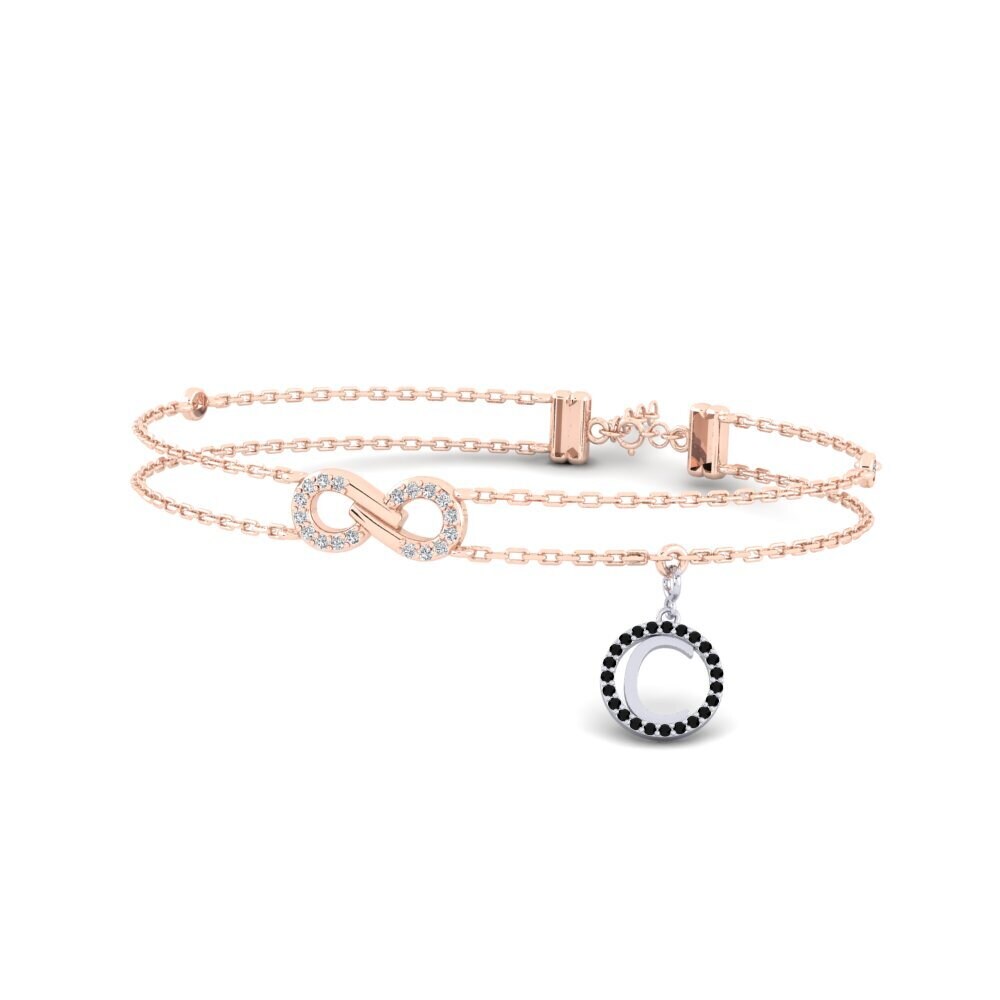 9ct Rose & White Gold Black Onyx Women's Bracelet Asalee - C