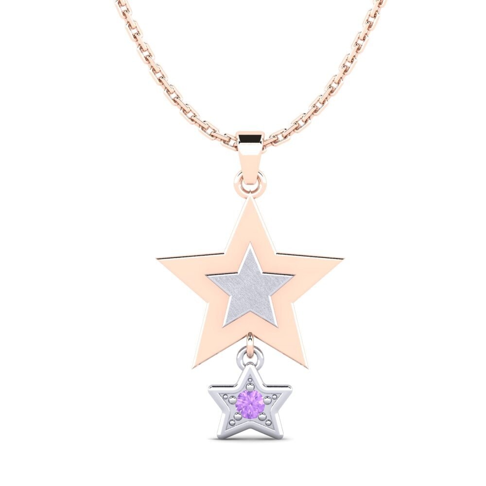 9k Oro Rosa & Blanco Amatista Colgante de Mujer Asddetee