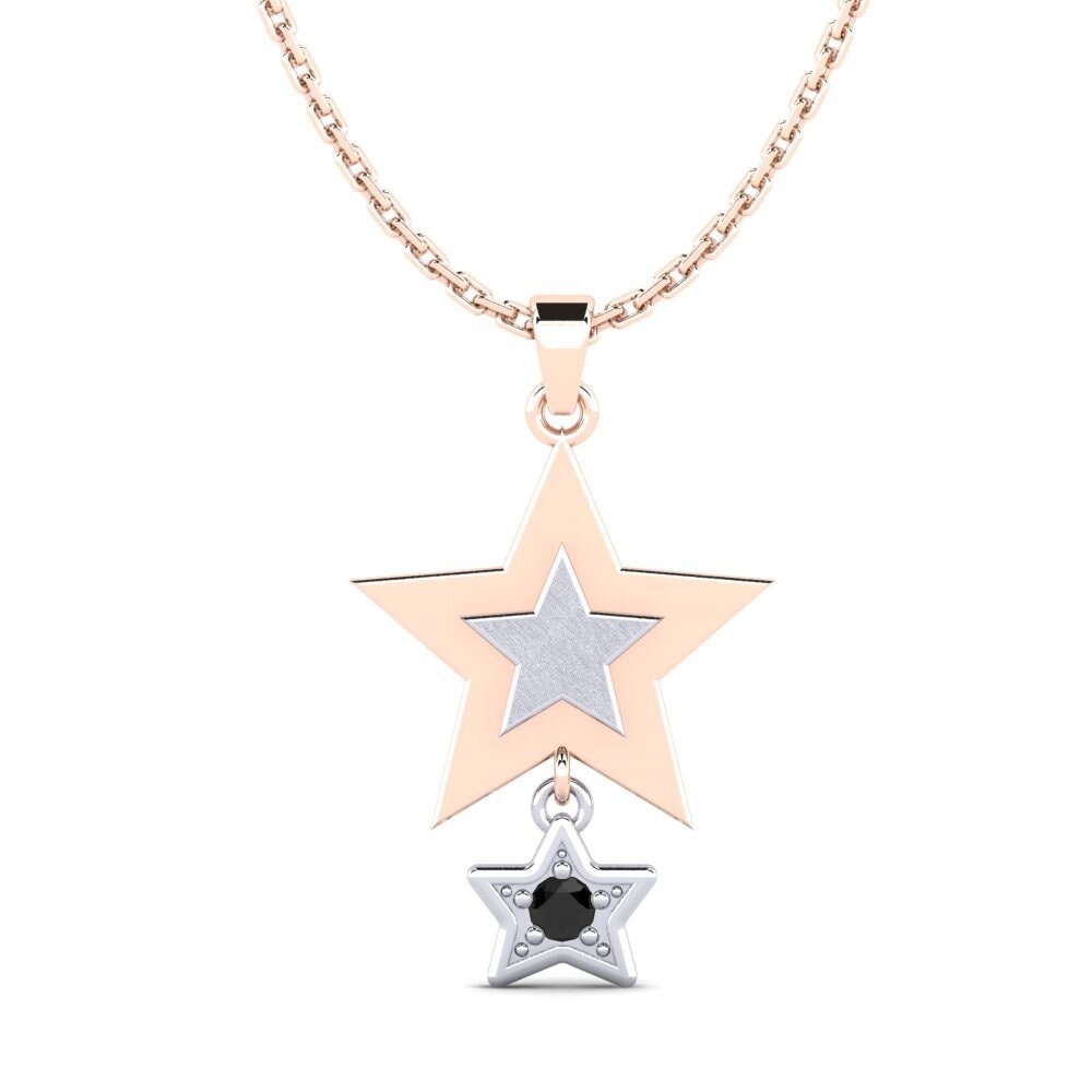 14k Oro Rosa & Blanco Zafiro negro Colgante de Mujer Asddetee