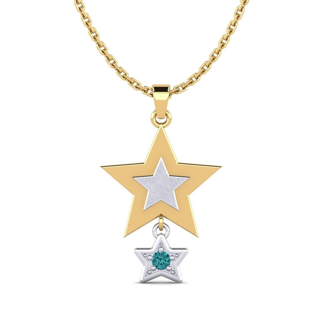 14k Oro Amarillo & Blanco Diamante Azul Colgante de Mujer Asddetee