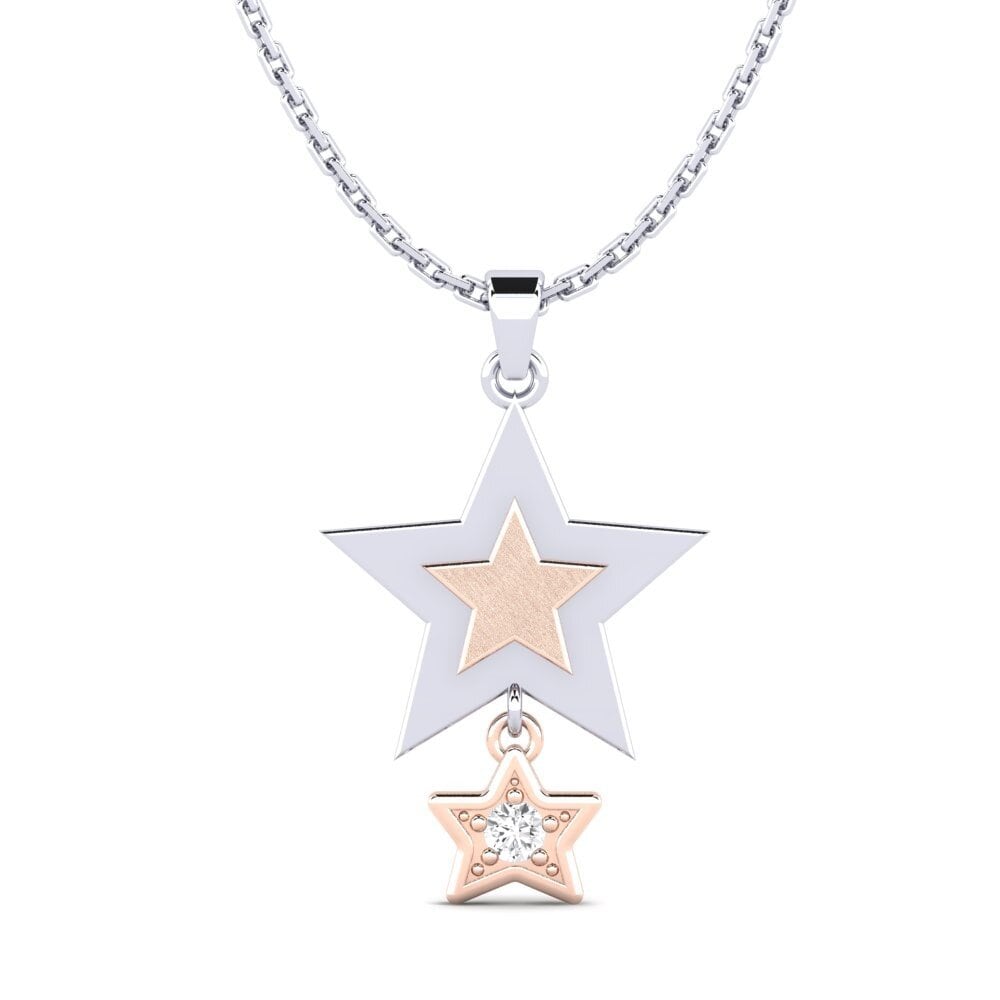 18k Oro Blanco & Rosa Zafiro blanco Colgante de Mujer Asddetee