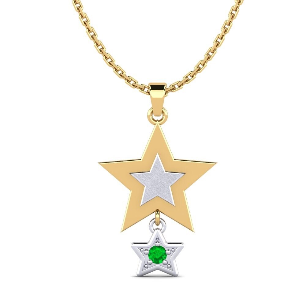 14k Oro Amarillo & Blanco Esmeralda Colgante de Mujer Asddetee