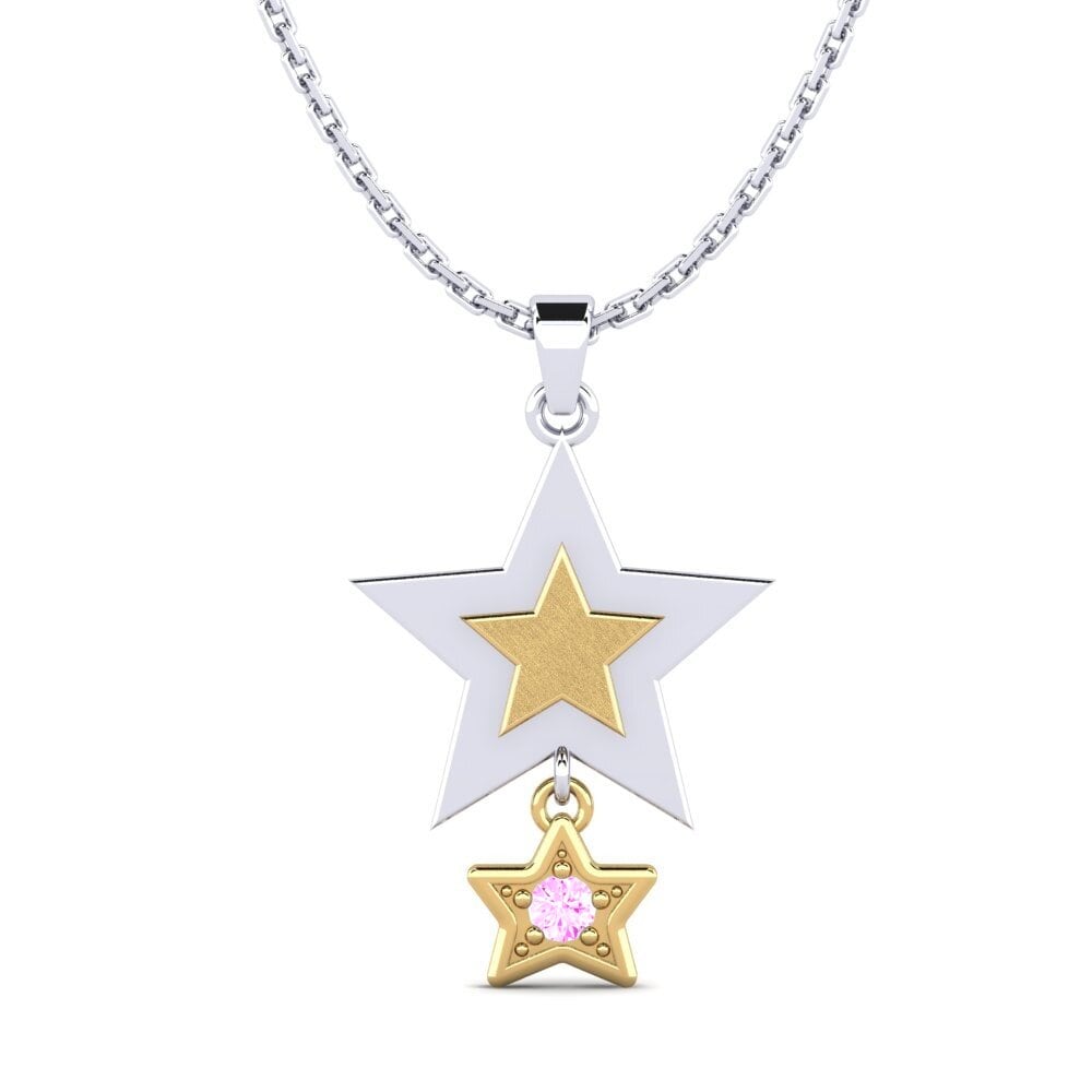 18k Oro Blanco & Amarillo Zafiro Rosado Colgante de Mujer Asddetee