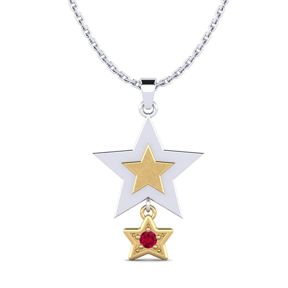 14k Oro Blanco & Amarillo Rubí Colgante de Mujer Asddetee