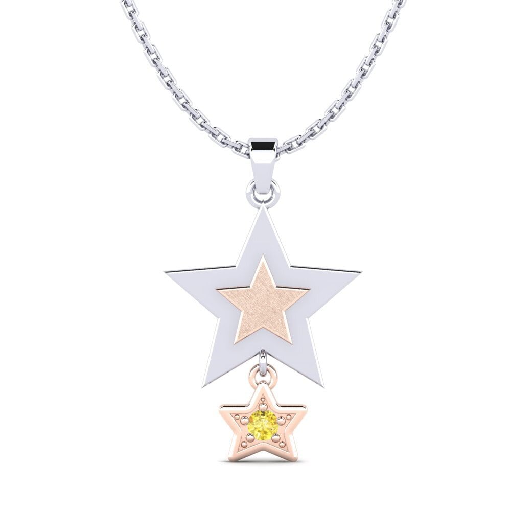 14k Oro Blanco & Rosa Zafiro amarillo Colgante de Mujer Asddetee
