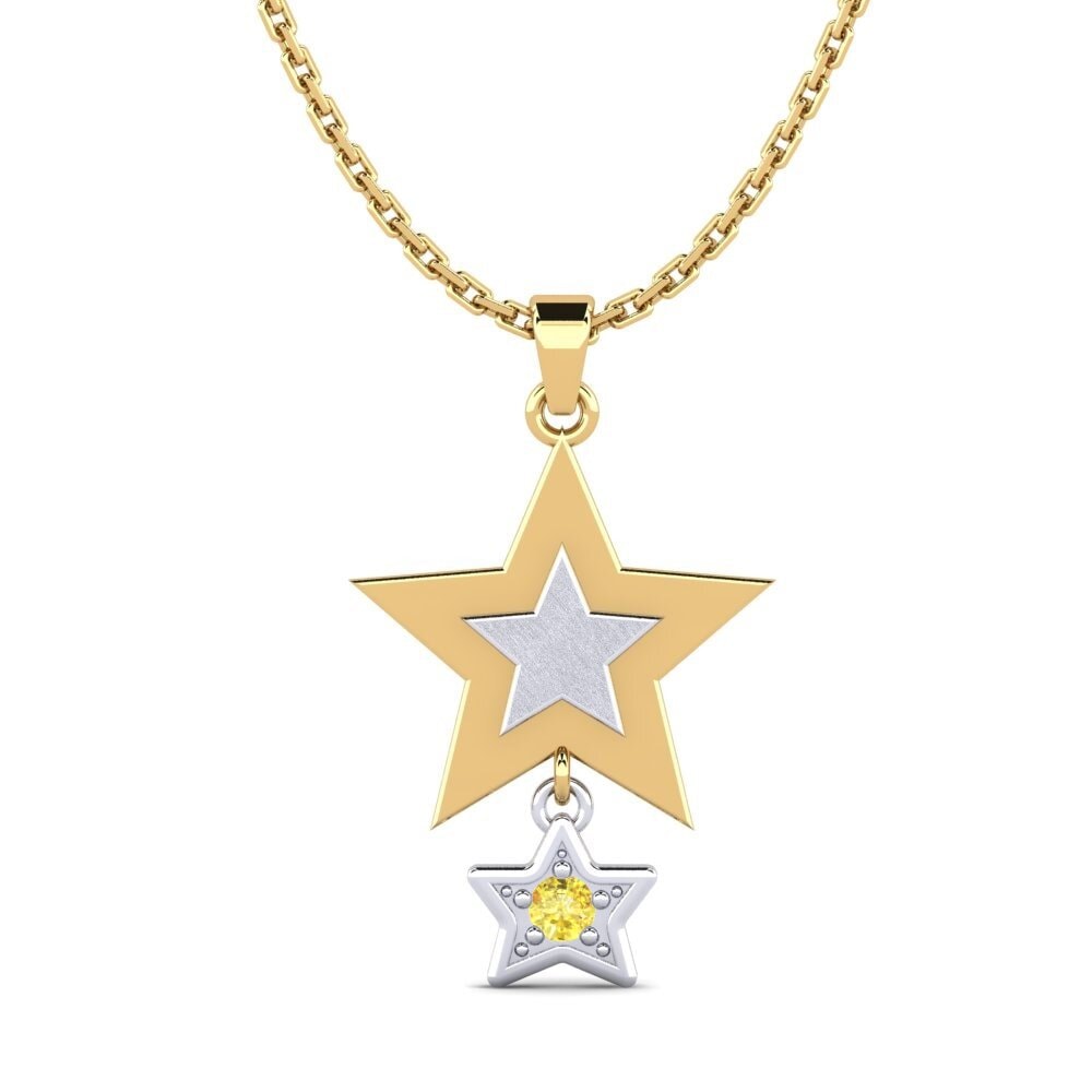 14k Oro Amarillo & Blanco Zafiro amarillo Colgante de Mujer Asddetee