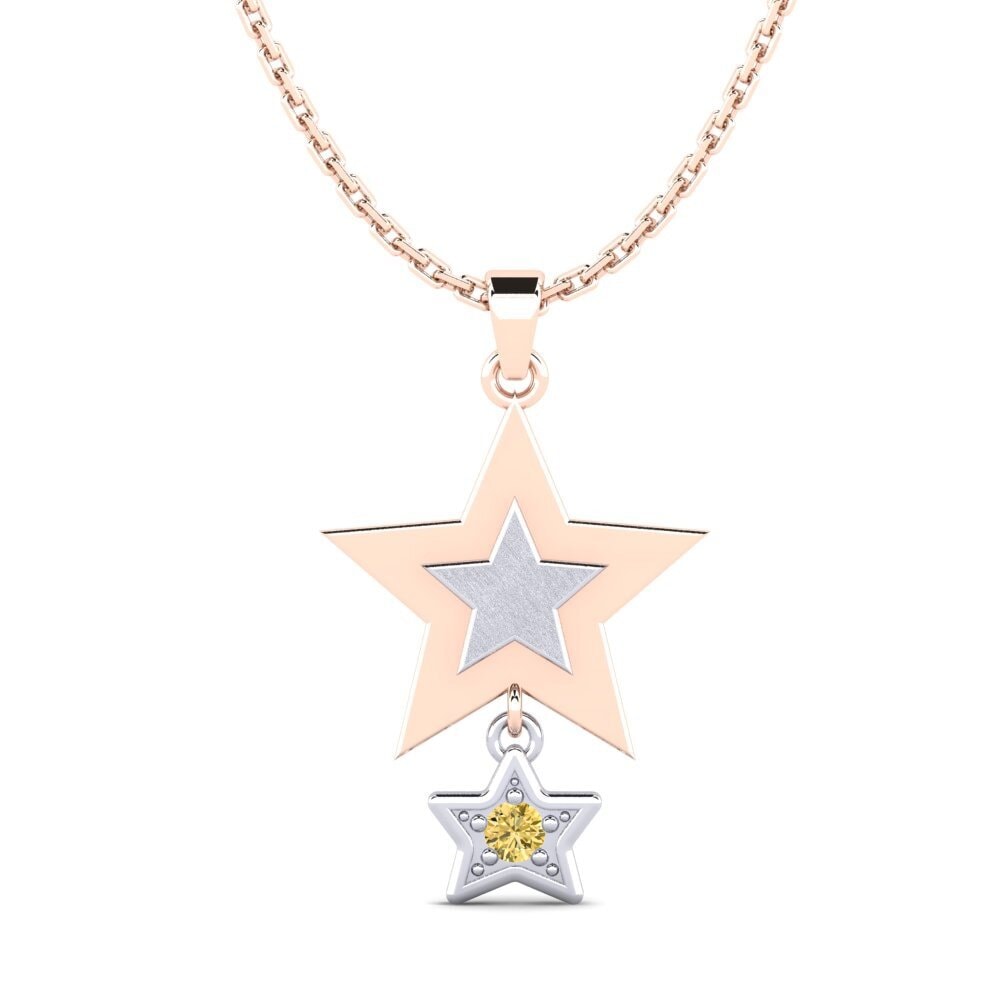9k Oro Rosa & Blanco Diamante Amarillo Colgante de Mujer Asddetee