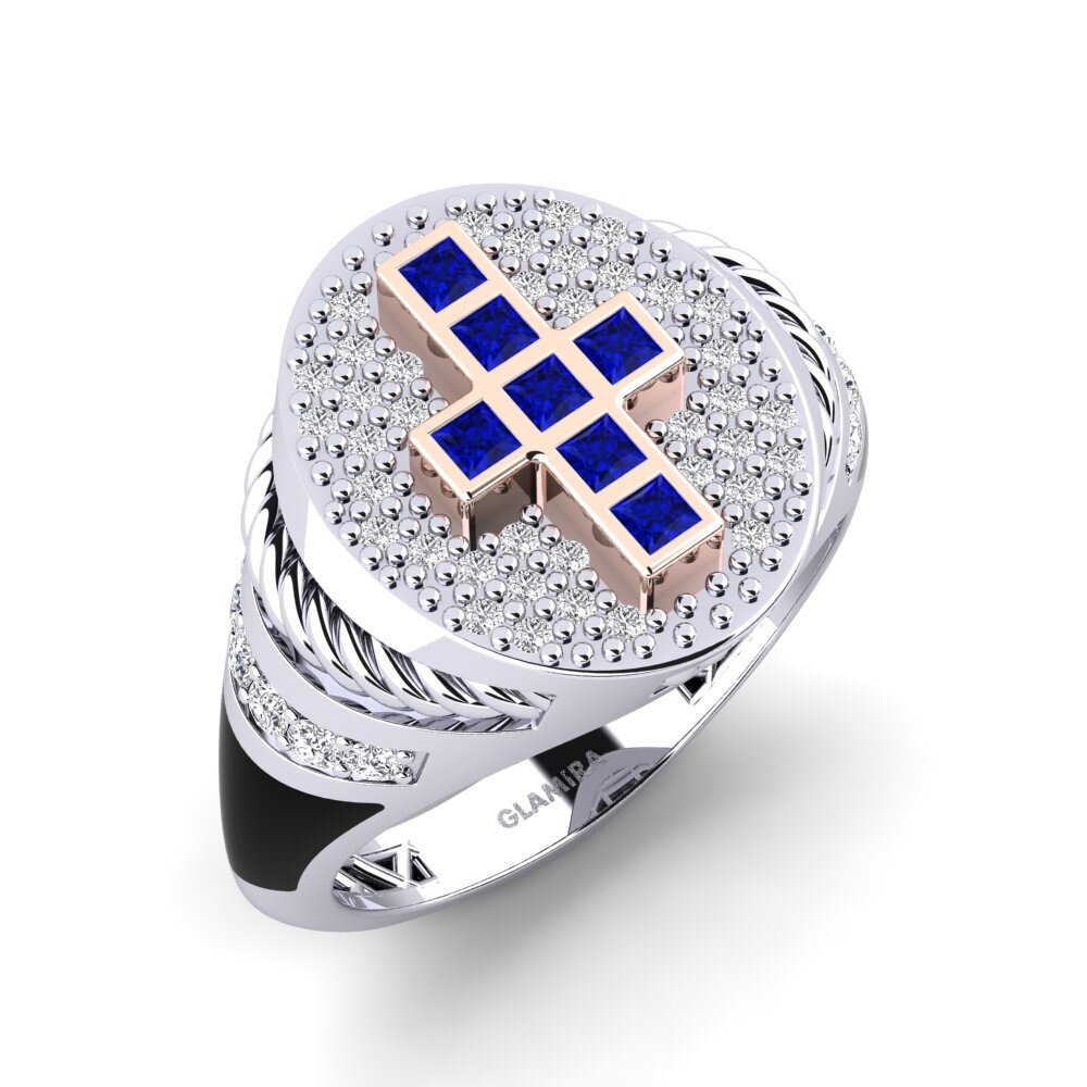 14ct White & Rose Gold Sapphire Men's Ring Asenga