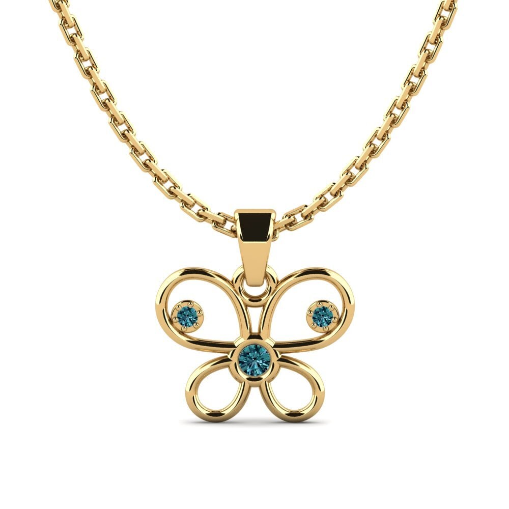 14k Oro Amarillo Diamante Azul Colgante de Mujer Askalllay
