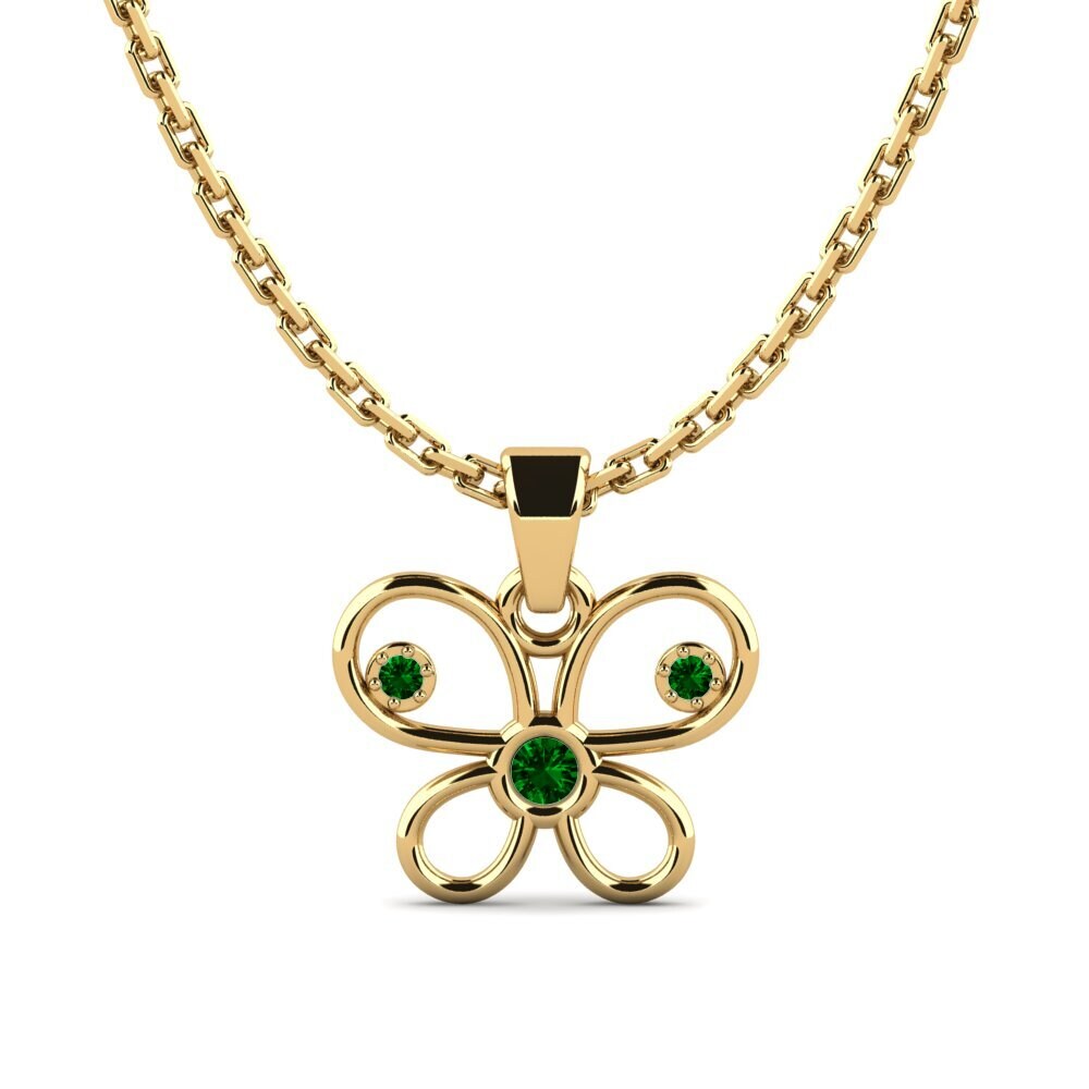 9k Oro Amarillo Circonita Verde Colgante de Mujer Askalllay