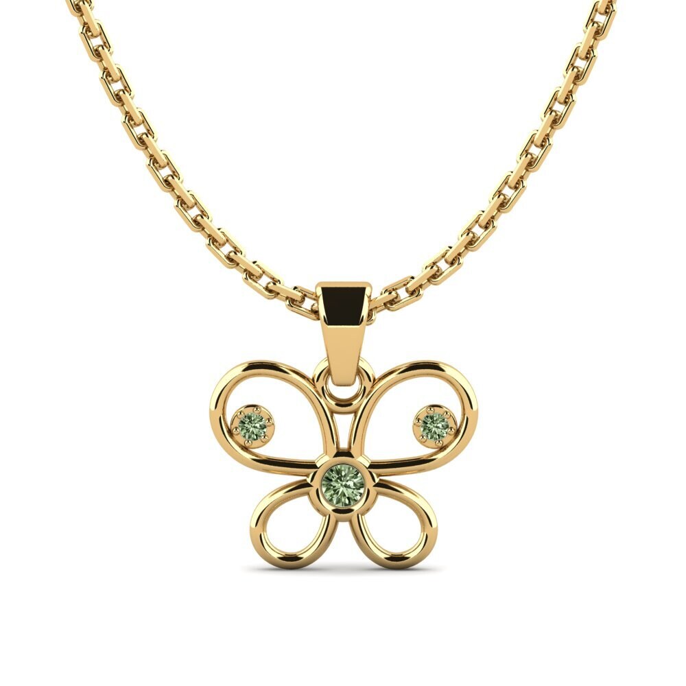 14k Oro Amarillo Diamante Verde Colgante de Mujer Askalllay