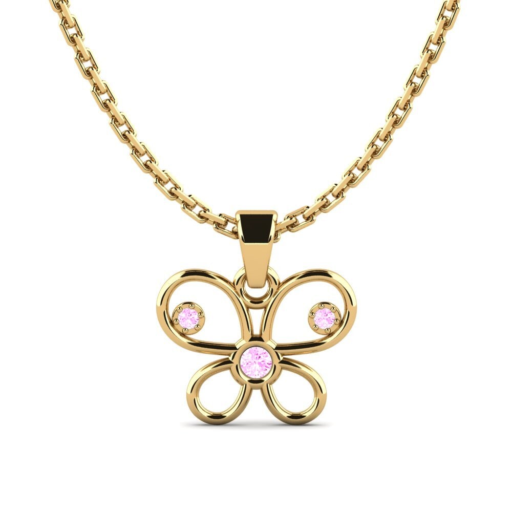 9k Oro Amarillo Zafiro Rosado Colgante de Mujer Askalllay