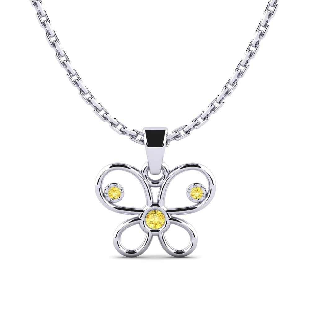 18k Oro Blanco Zafiro amarillo Colgante de Mujer Askalllay