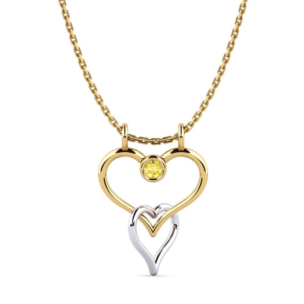 14k Oro Amarillo & Blanco Zafiro amarillo Colgante de Mujer Aspish