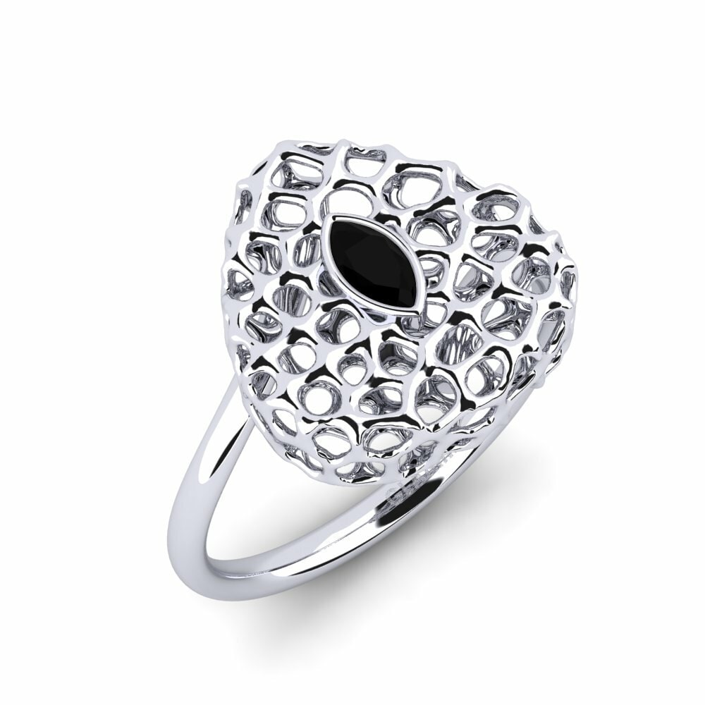 Or Blanc 14k Diamant Noir Bague Assede