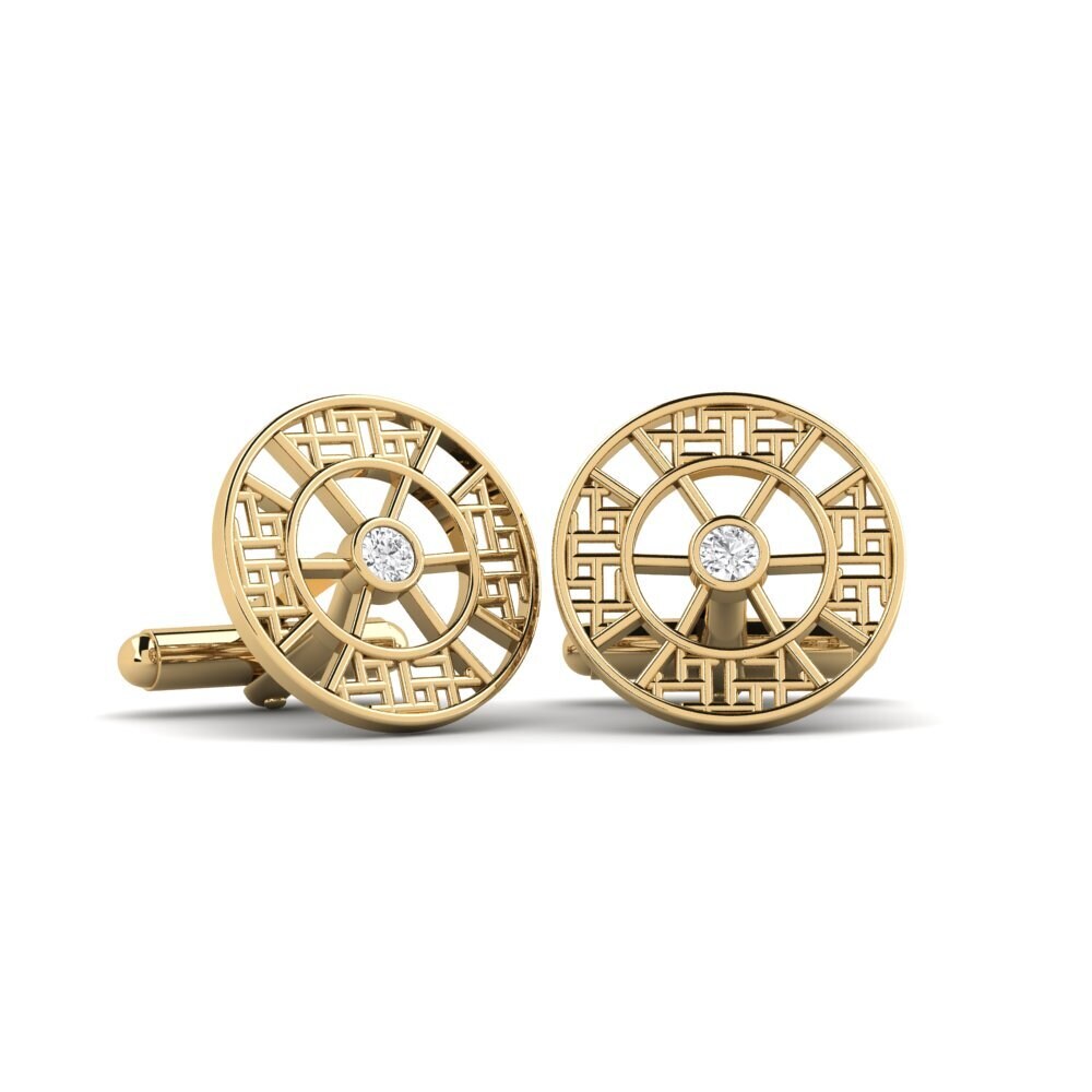 14ct Yellow Gold White sapphire Cufflink Assery