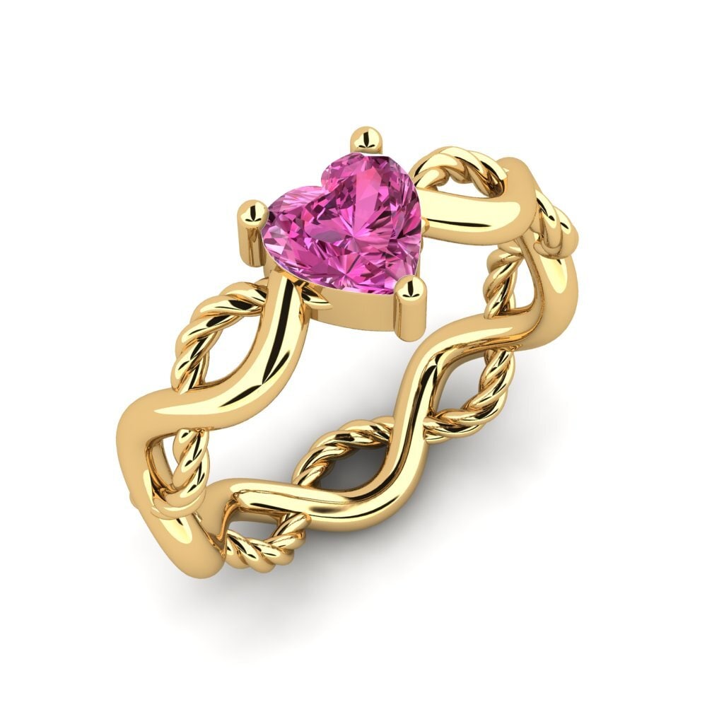 18k Oro Amarillo Topacio Rosa Anillo Assieve