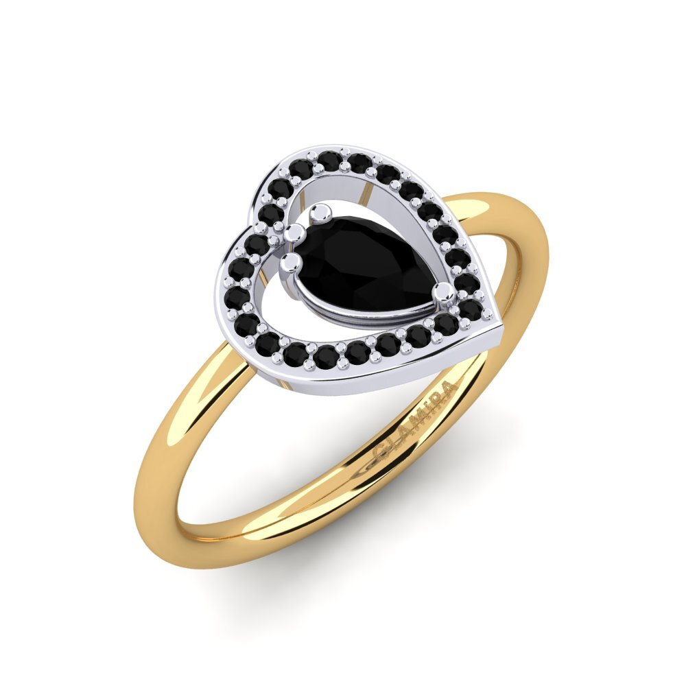Oro Giallo & Bianco 375 Diamante Nero Anello Astrid