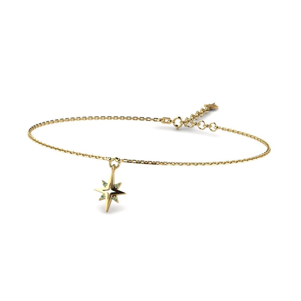 14k Oro Amarillo Diamante Verde Pulsera de Mujer Astropel