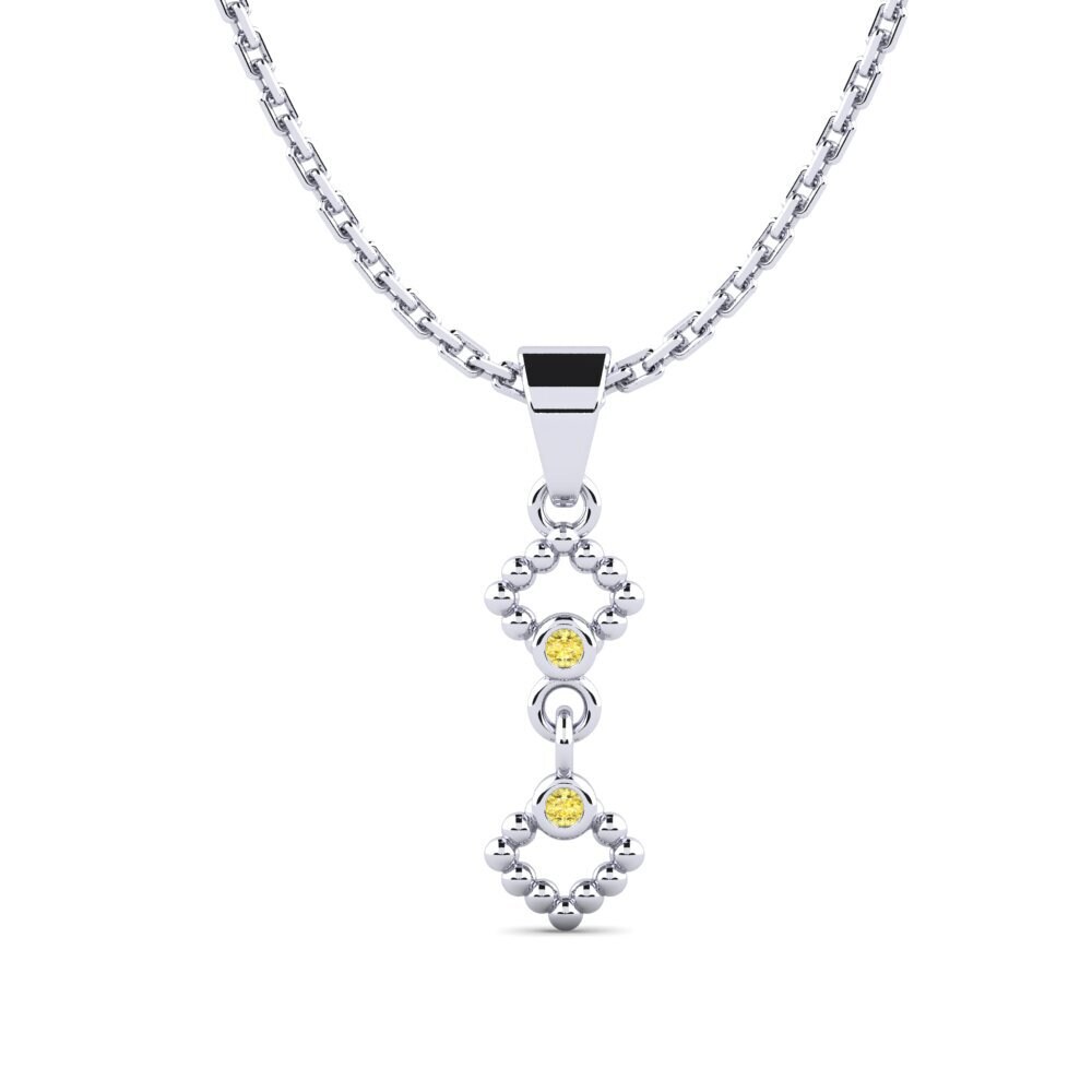 18k Oro Blanco Zafiro amarillo Colgante de Mujer Asyng