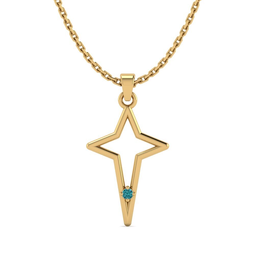 14k Oro Amarillo Diamante Azul Colgante de Mujer Atbident