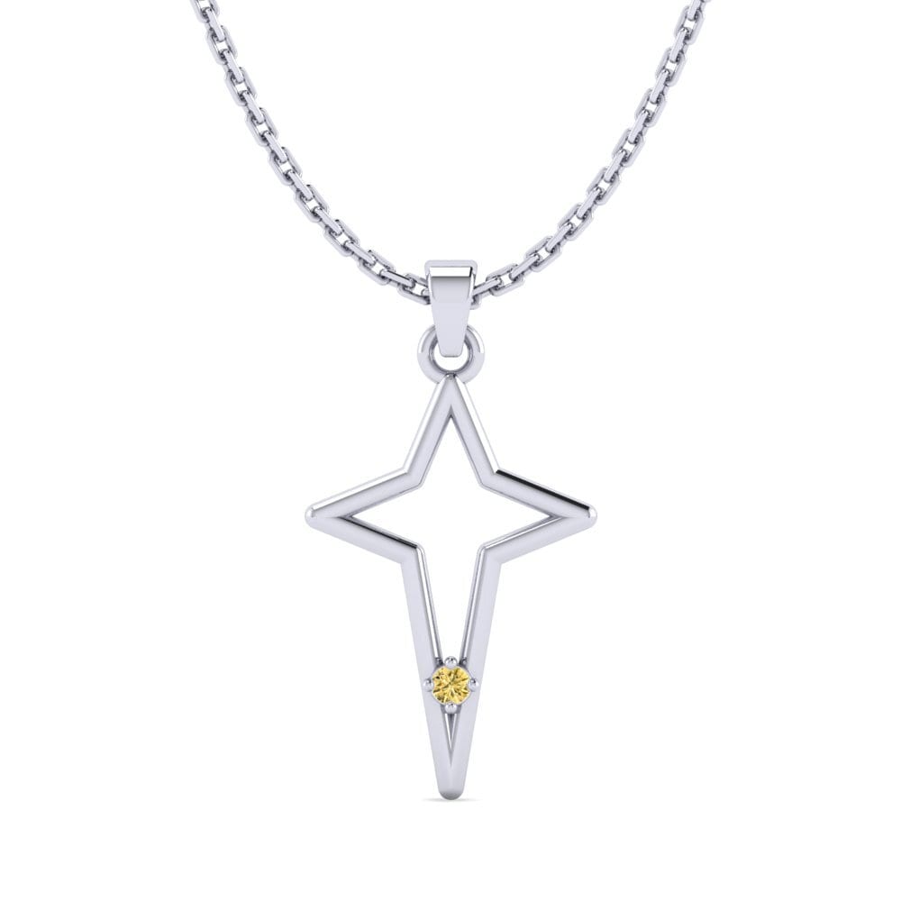 18k Oro Blanco Diamante Amarillo Colgante de Mujer Atbident