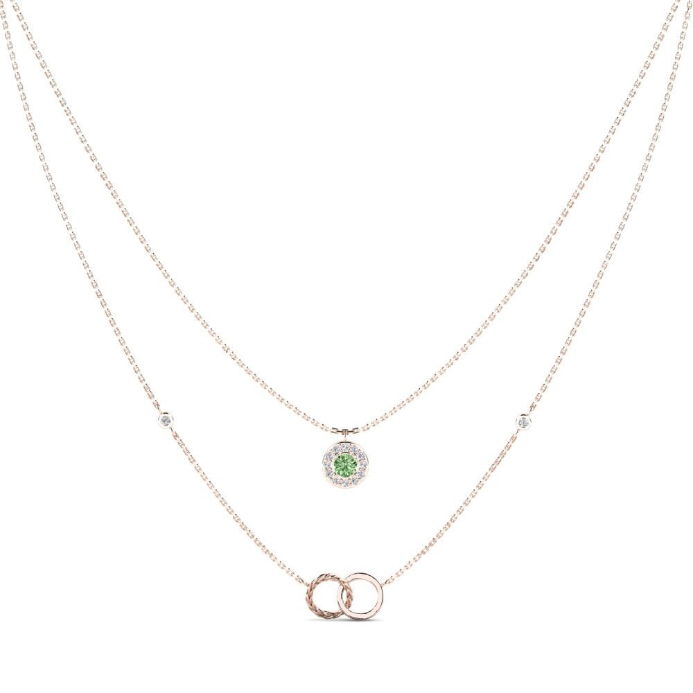 18ct Rose Gold Green Diamond Women's Necklace Atmintis