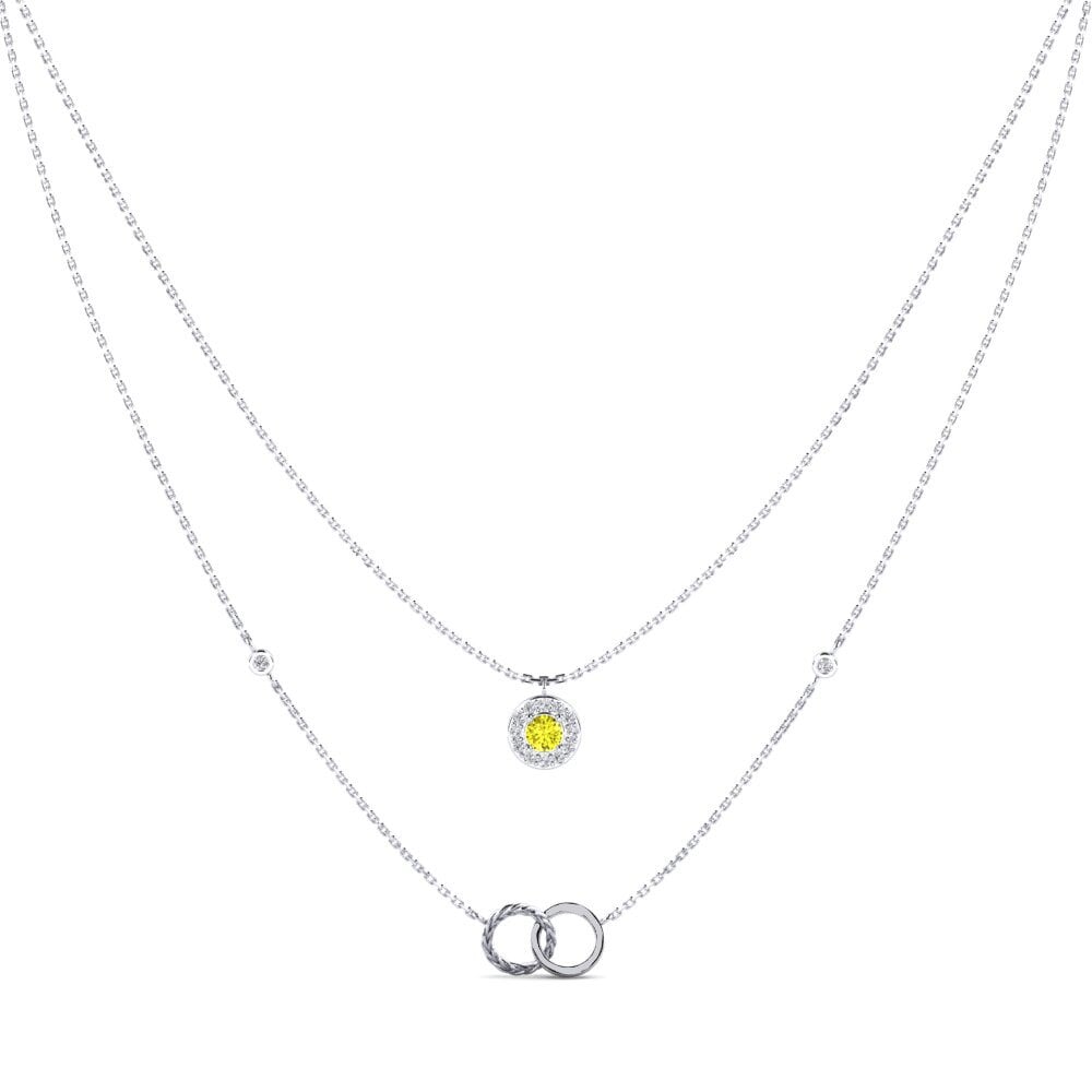 9ct White Gold Yellow Diamond Women's Necklace Atmintis