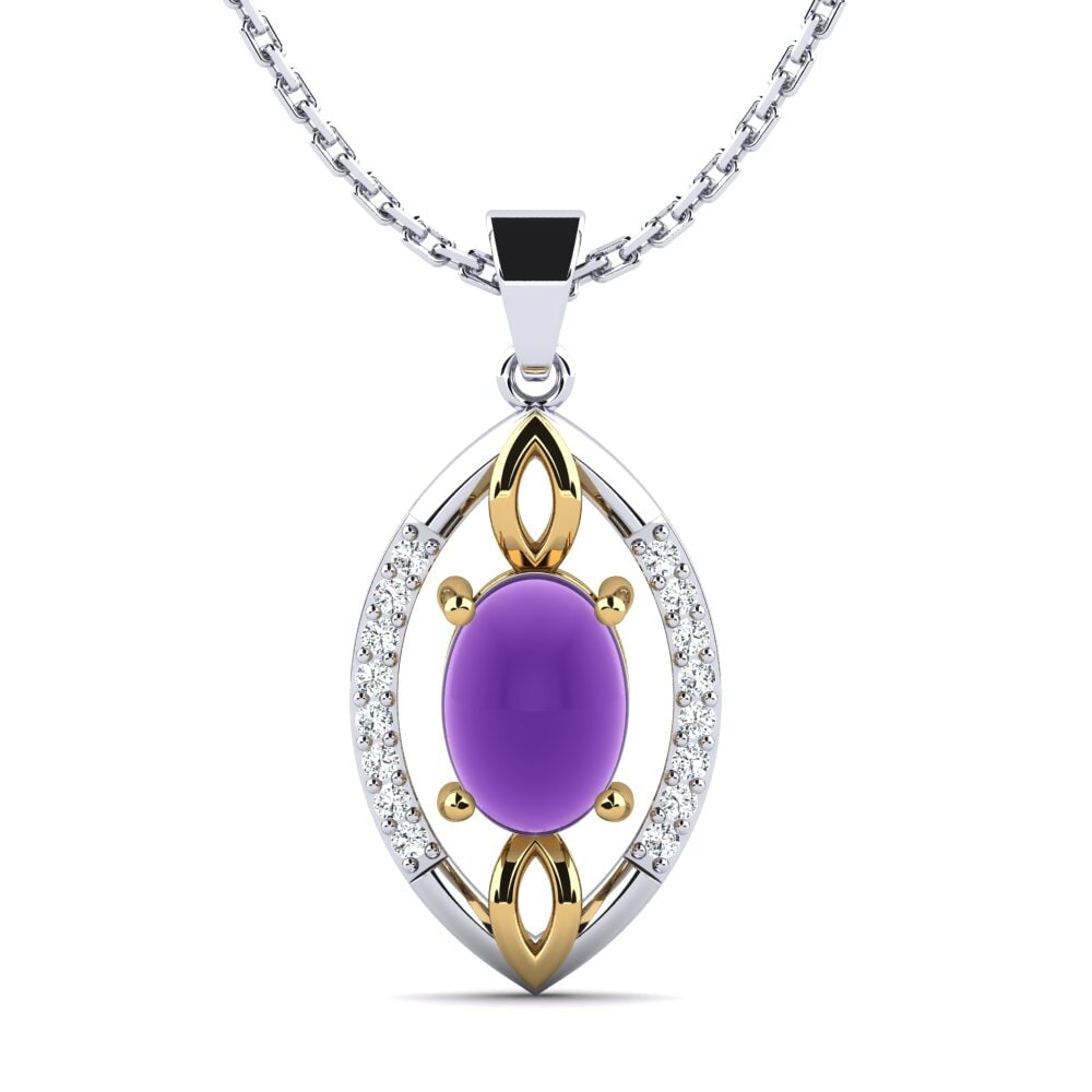 18k Oro Blanco & Amarillo Amatista Cabujón Colgante de Mujer Atropos