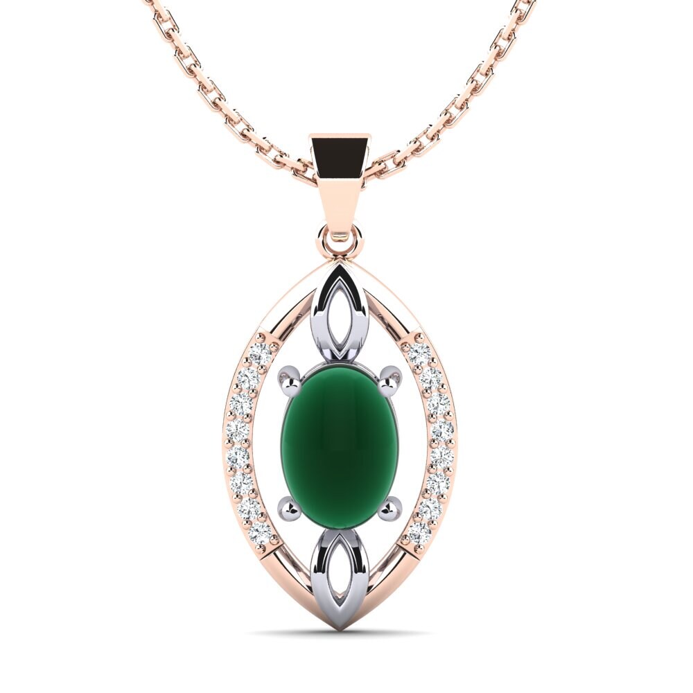 14ct Rose & White Gold Cabochon Emerald Women's Pendant Atropos