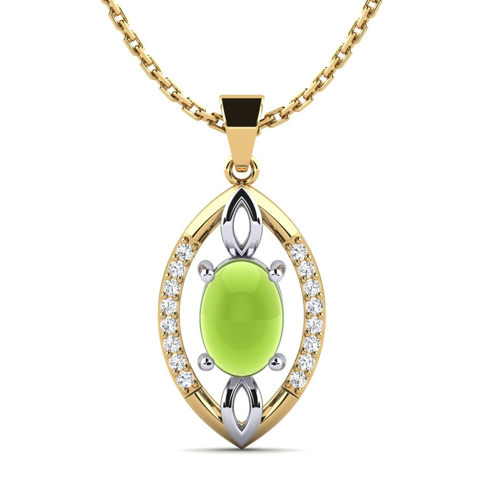 18k Oro Amarillo & Blanco Peridoto Cabujón Colgante de Mujer Atropos