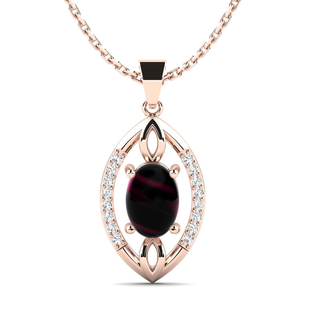 14k Oro Rosa Granate Rhodolite Cabujón Colgante de Mujer Atropos