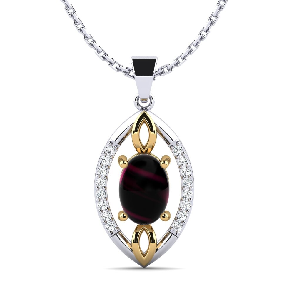 18k Oro Blanco & Amarillo Granate Rhodolite Cabujón Colgante de Mujer Atropos