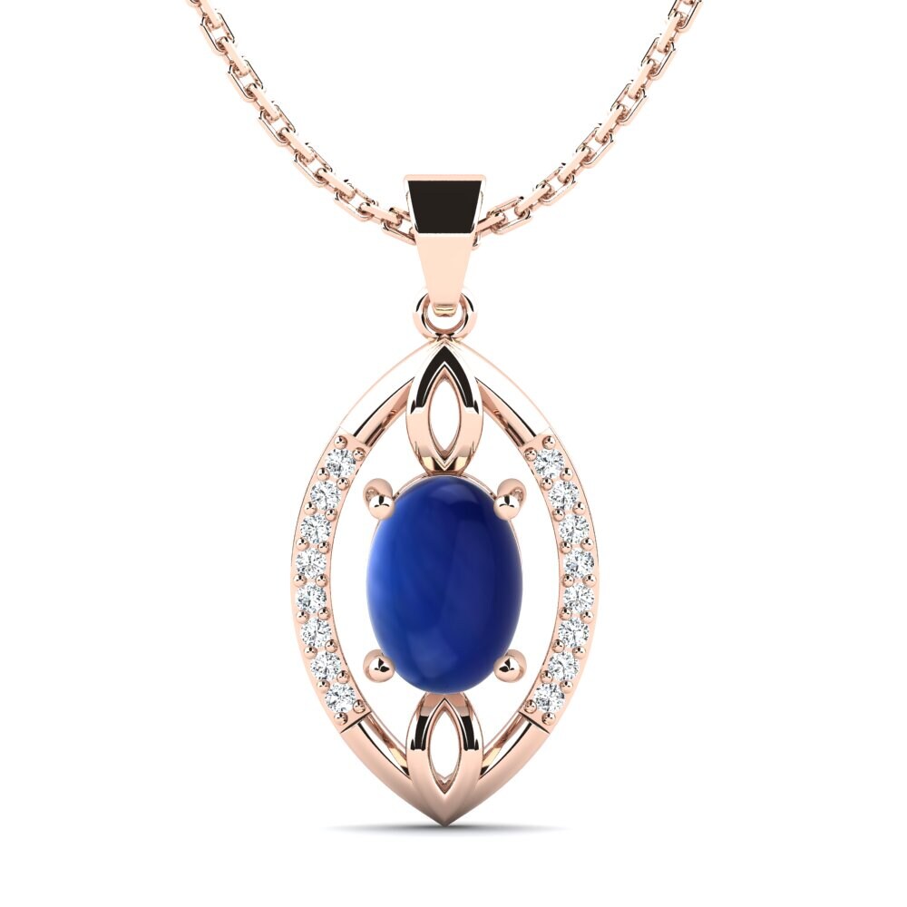 14k Oro Rosa Zafiro Cabujón Colgante de Mujer Atropos