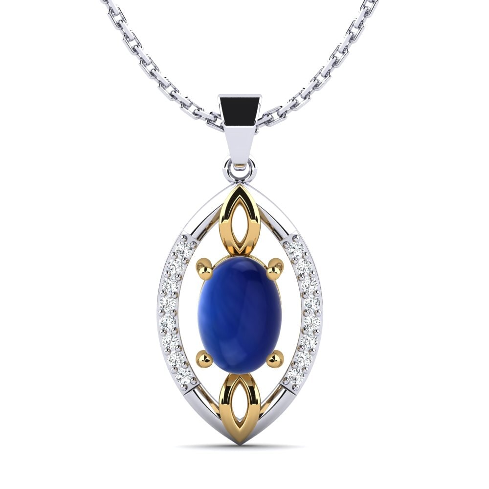 14ct White & Yellow Gold Cabochon Sapphire Women's Pendant Atropos