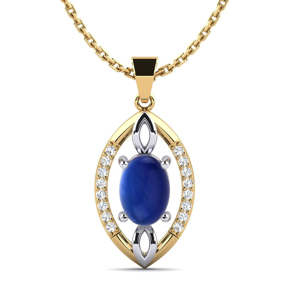14ct Yellow & White Gold Cabochon Sapphire Women's Pendant Atropos