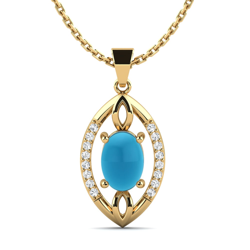 18k Oro Amarillo Topacio Azul Cabujón Colgante de Mujer Atropos