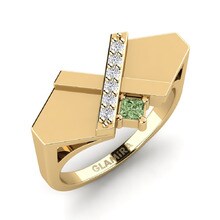 Pinky Ring Atseva 585 Yellow Gold & Green Diamond & Diamond