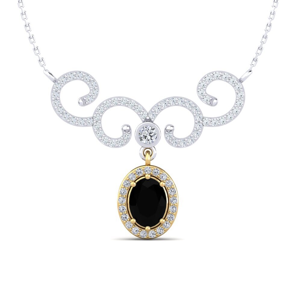 9k Oro Amarillo & Blanco Diamante Negro Collar de Mujer Audrisa