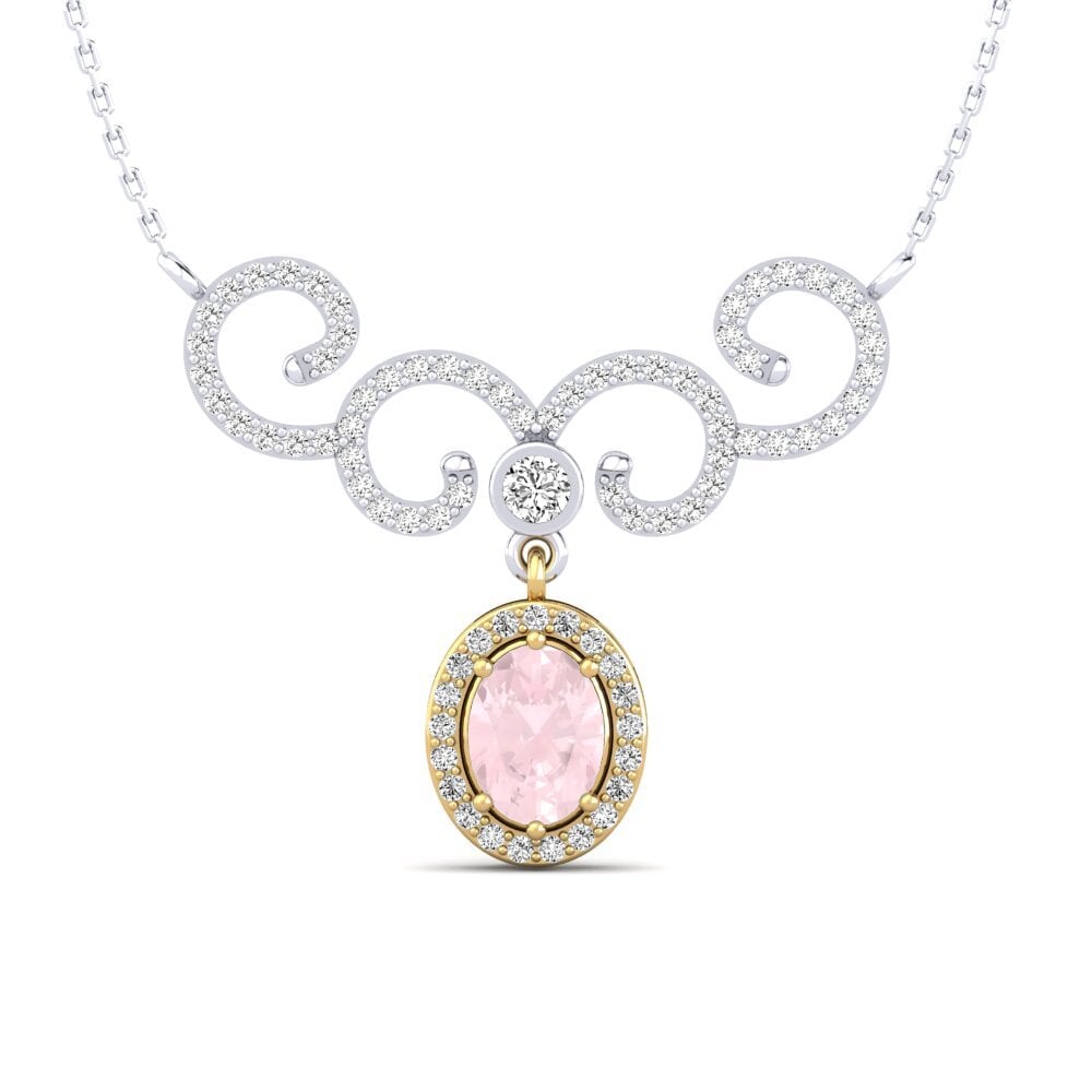 14k Oro Amarillo & Blanco Cuarzo rosa Collar de Mujer Audrisa