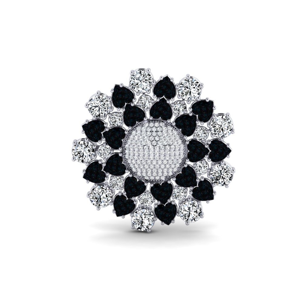 14ct White Gold Black Opal Brooch Aummas