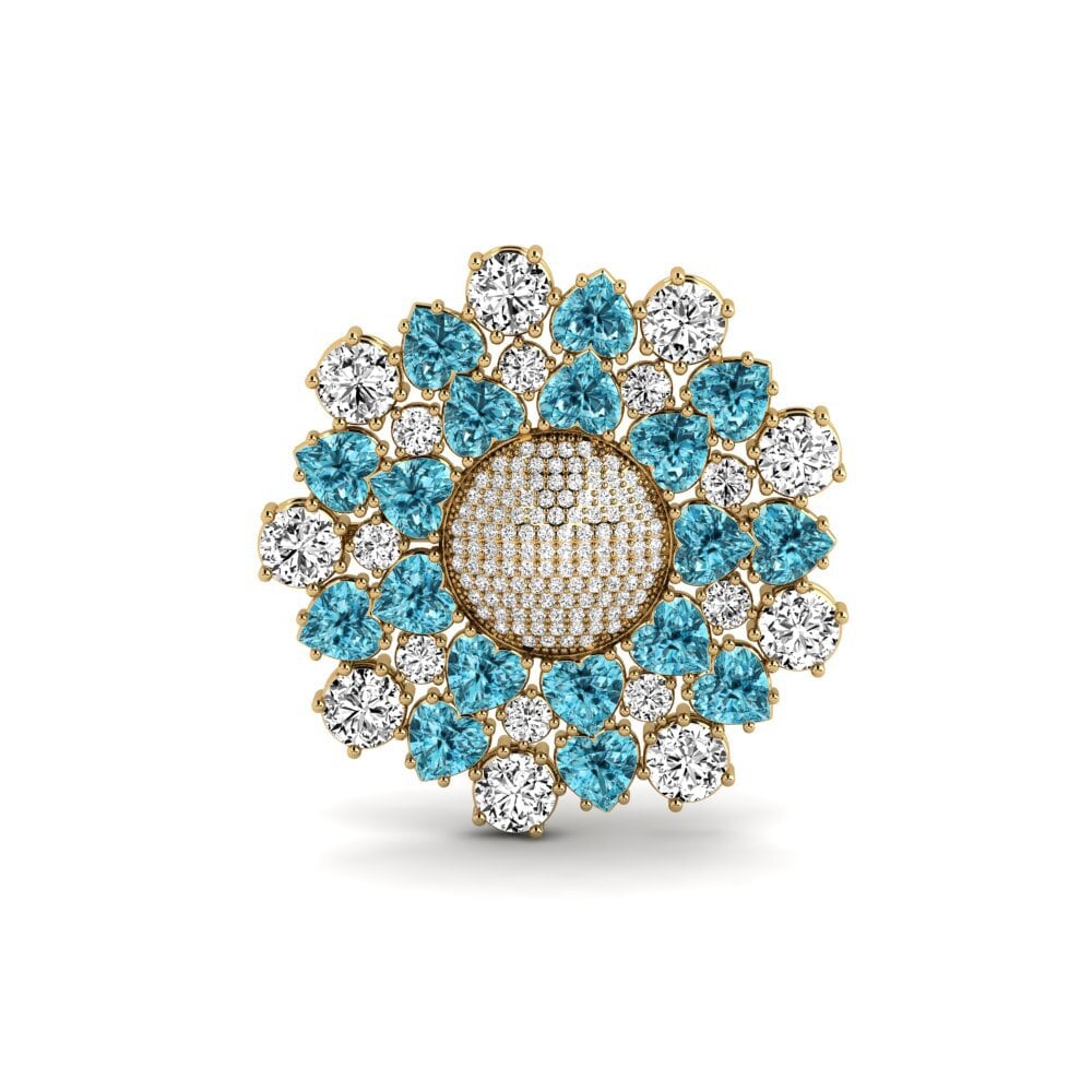 Gelbgold 375 Blauer Zirkon Brosche Aummas