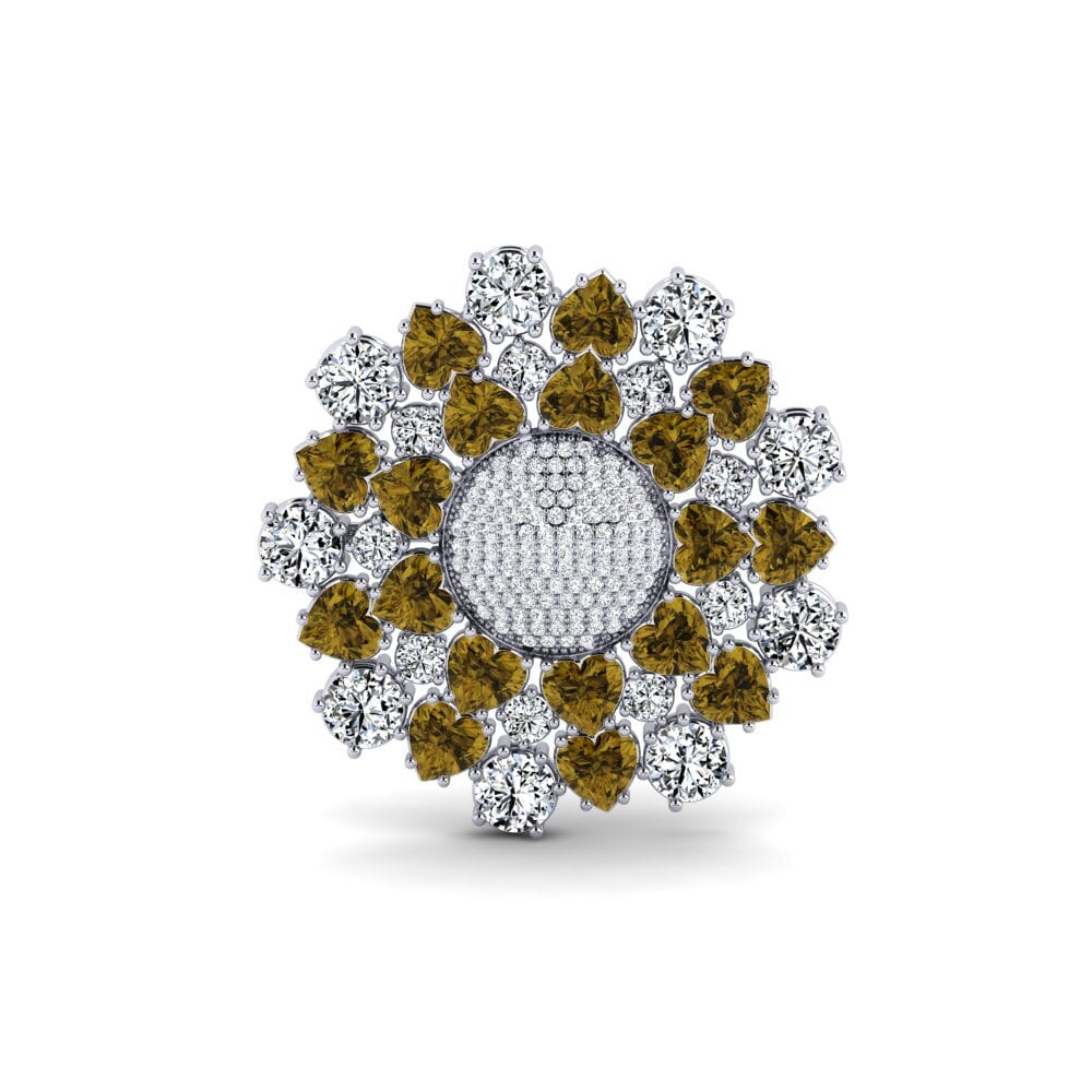 14ct White Gold Brown Zircon Brooch Aummas