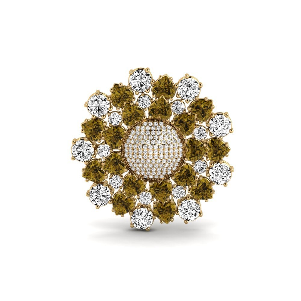 Gelbgold 585 Brauner Zirkon Brosche Aummas
