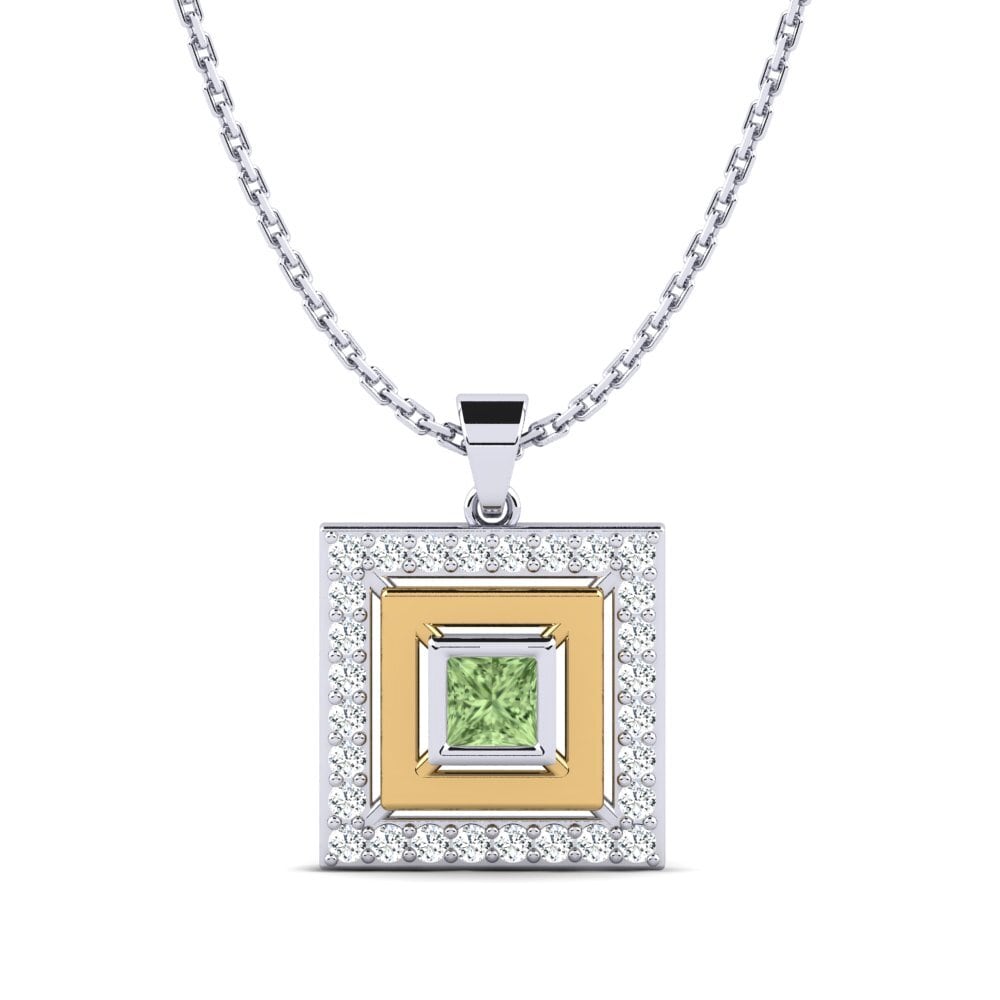 14k Oro Blanco & Amarillo Zafiro Verde Colgante de Mujer Auriol